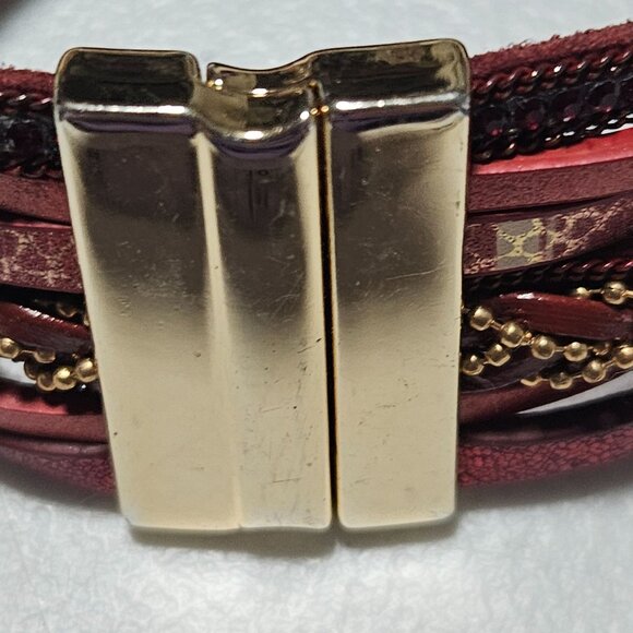 Boho Handmade Red Multi Layer Leather Stacked Bracelet Beaded Design Jewelry - Picture 6 of 7